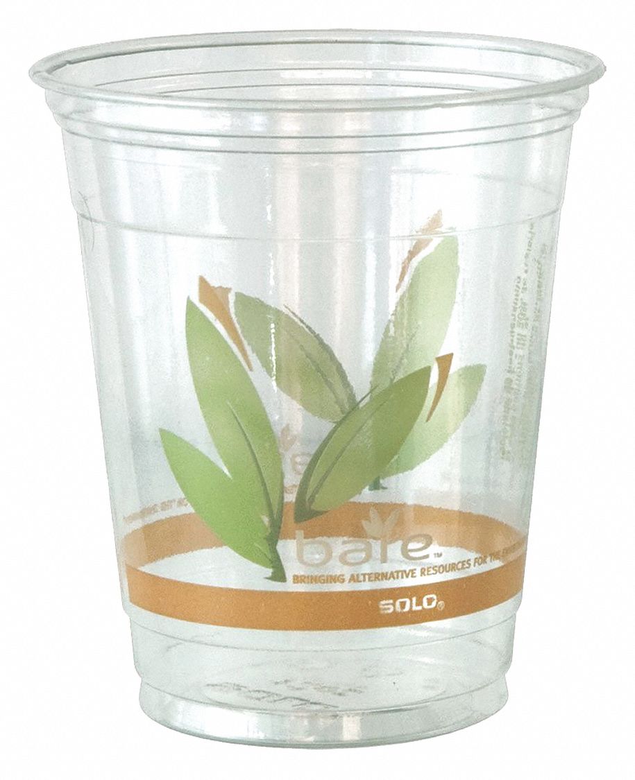 Disposable Cold Cup: Plastic, Polyethylene, 12 oz Capacity, Bare, White/Green, 1,000 PK