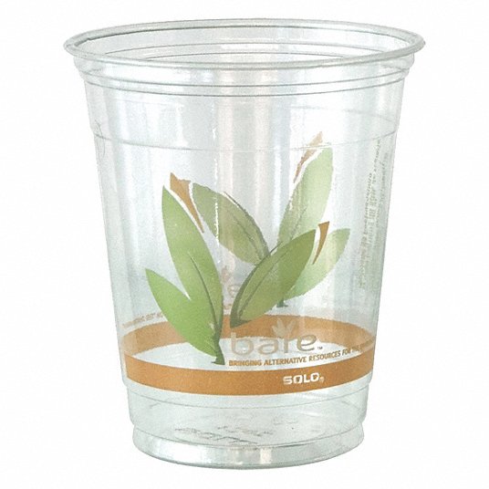 Disposable Cold Cup: Plastic, Polyethylene, 12 oz Capacity, Bare, White/Green, 1,000 PK