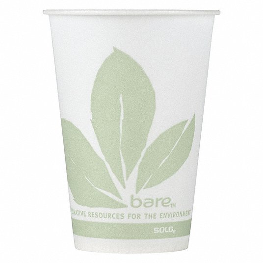 Disposable Cold Cup: Paper, Wax, 7 oz Capacity, Bare, White/Green, 2,000 PK