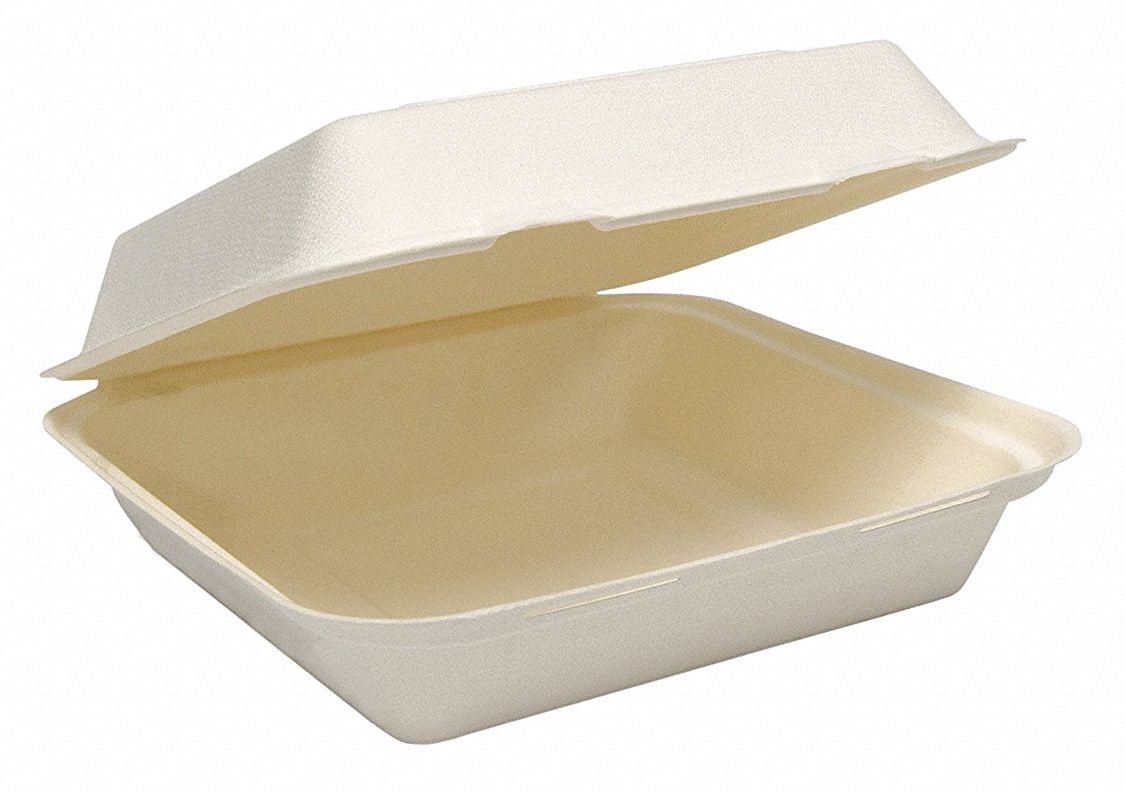 Carry-Out Food Container: Fiber, Square, White, 1 Compartments, 200 PK