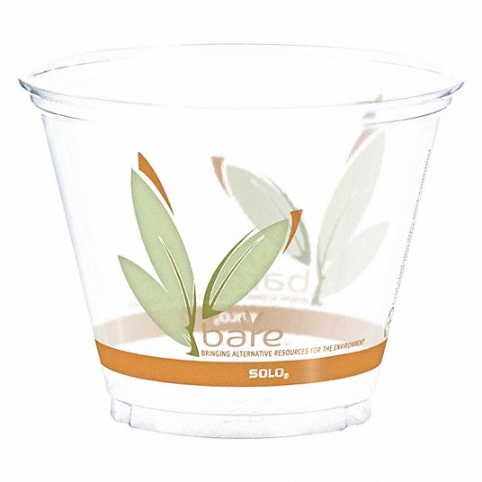 Disposable Cold Cup: Plastic, Polyethylene, 9 oz Capacity, Bare, White/Green, 1,000 PK