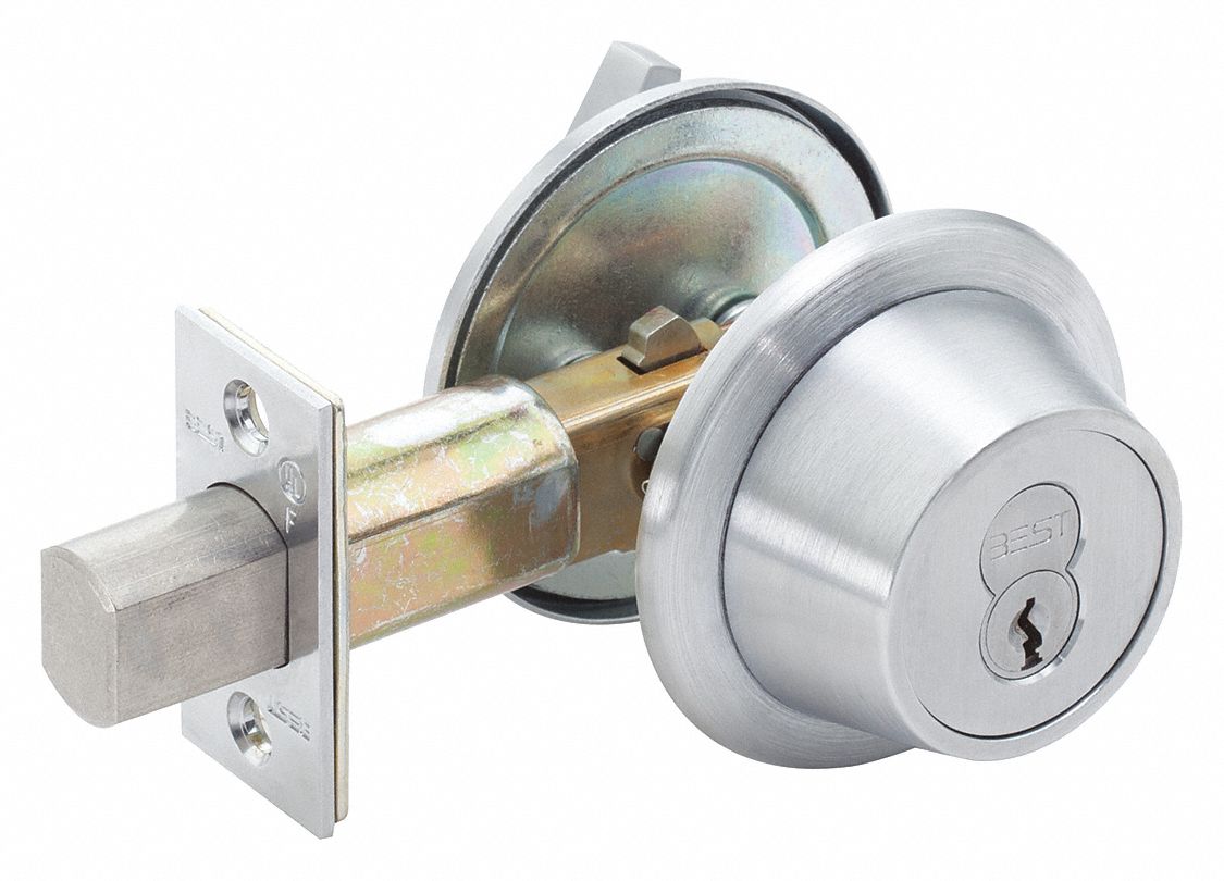 Deadbolt Lock: Cylindrical, Interchangeable Core, 3 in Door Thick - Max, Chrome