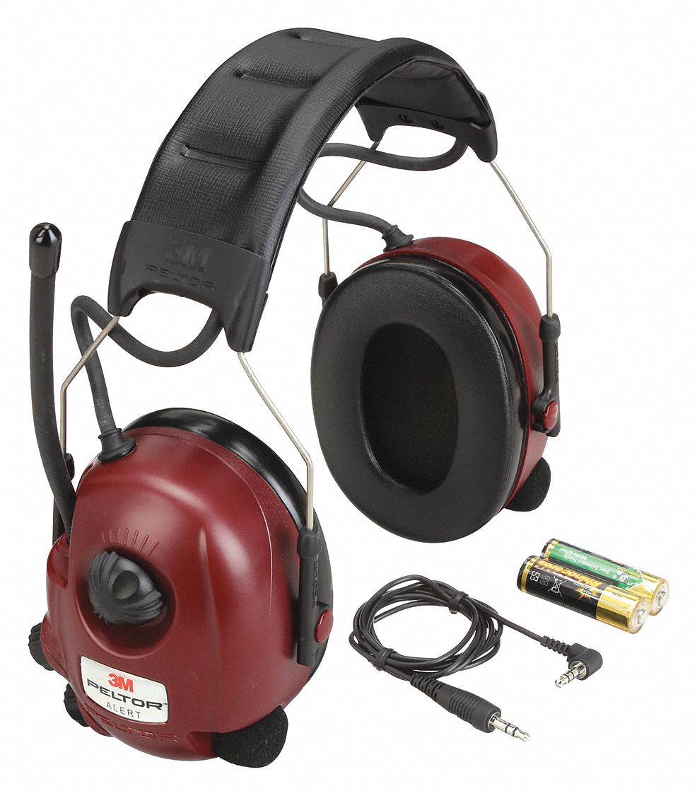 Headset: Over-the-Head Earmuff, 26 dB NRR, 3.5mm Stereo, Listen, Red, Foam, Alert