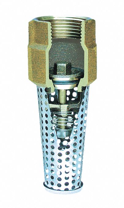 Foot Valve: Spring, Silicon Bronze, Inline, 1 1/4 in Pipe Size, FNPT, Pumps, Female, NPT