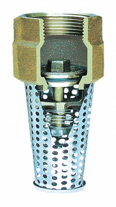 Foot Valve: Single Flow, Spring, Inline, Bronze Body, Stainless Steel Strainer, 2 in Pipe/Tube Size