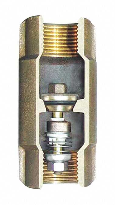 Check Valve: Single Flow, Inline Spring, Bronze, 1 in Pipe/Tube Size, FNPT x FNPT, Buna-N