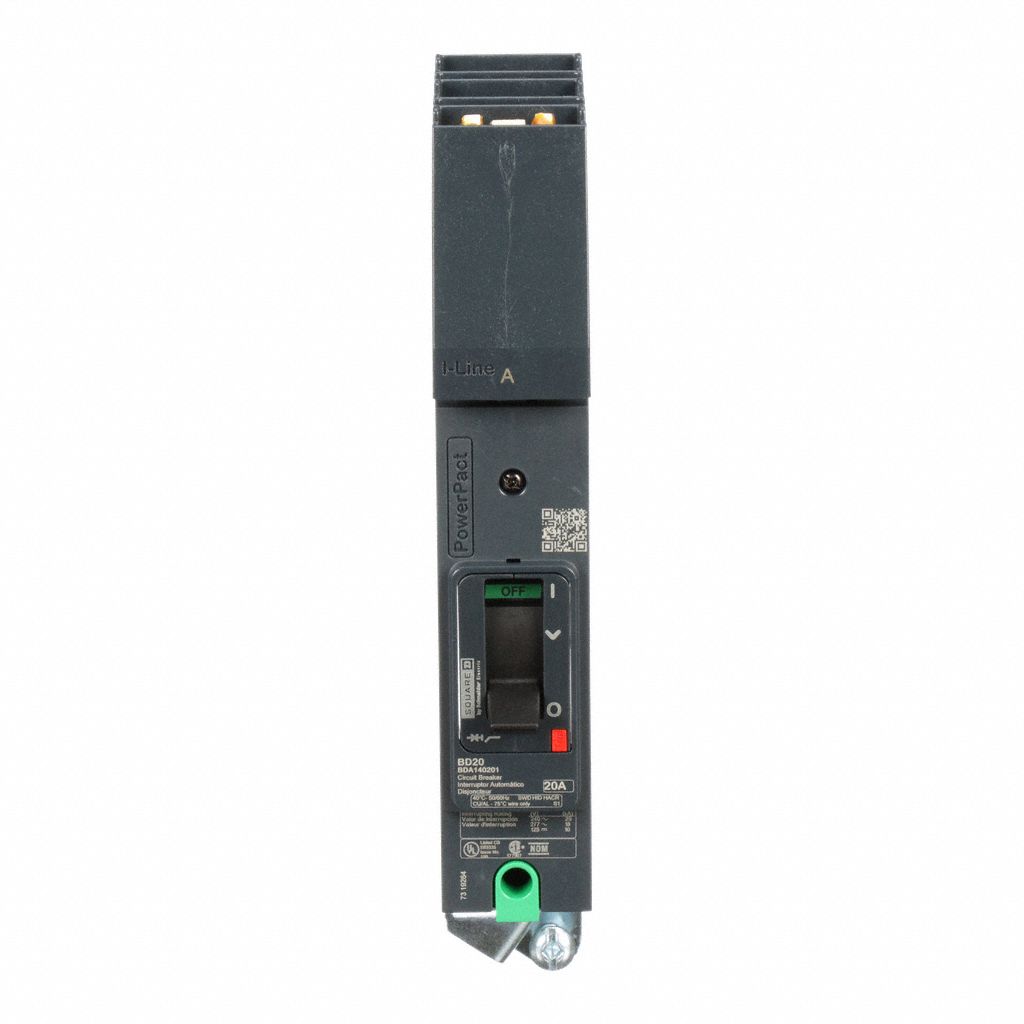 Molded Case Circuit Breaker: 20 A Amps, 25kA at 120/240V AC, Fixed, A, 1 Poles, 277V AC, BDA