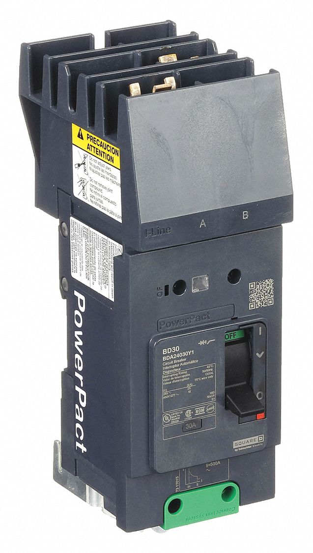 Molded Case Circuit Breaker: 30 A Amps, 25kA at 277/408V AC, Fixed, AB, 2 Poles, 525V AC, BDA
