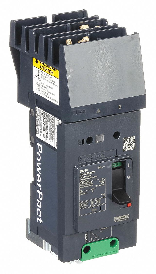 Molded Case Circuit Breaker: 40 A Amps, 25kA at 277/408V AC, Fixed, AB, 2 Poles, 525V AC, BDA
