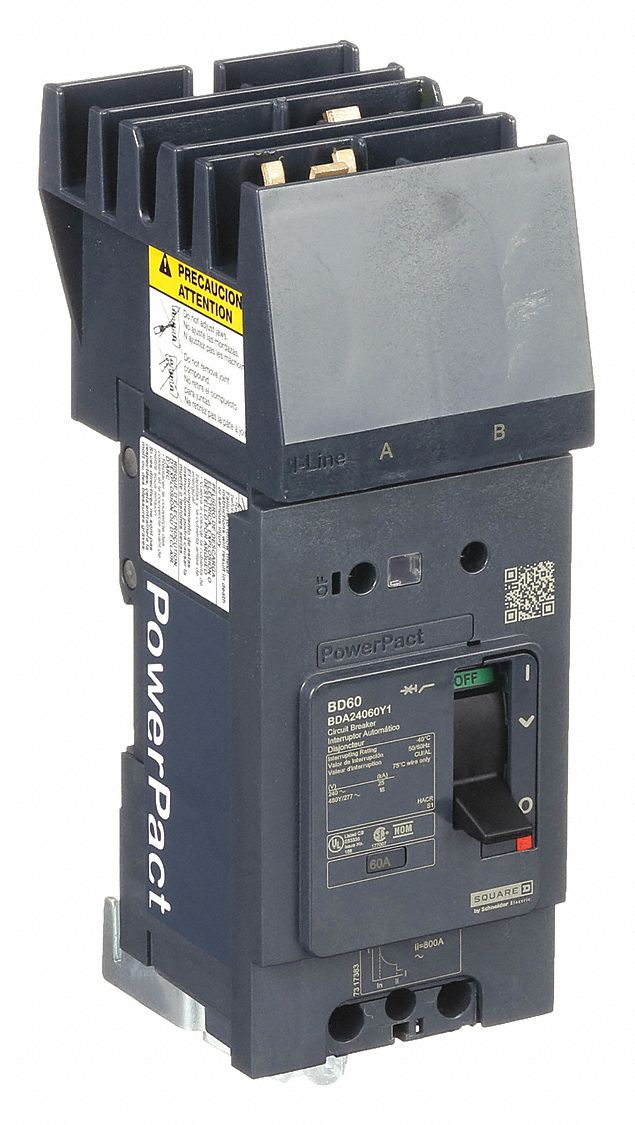 Molded Case Circuit Breaker: 60 A Amps, 25kA at 277/408V AC, Fixed, AB, 2 Poles, 525V AC, BDA