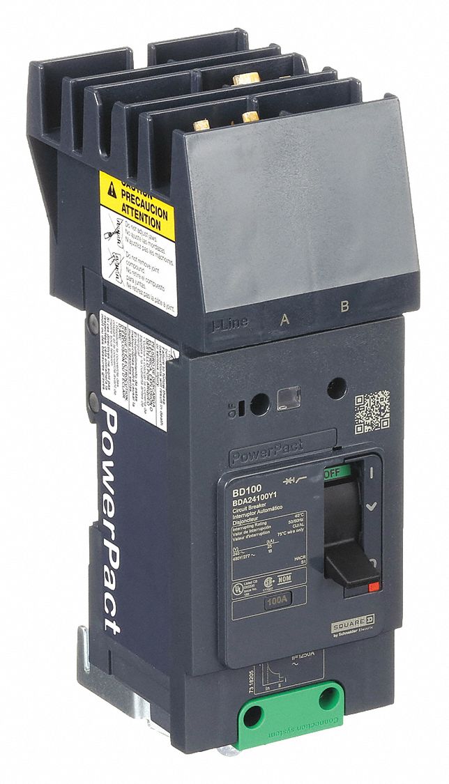 Molded Case Circuit Breaker: 100 A Amps, 25kA at 277/408V AC, Fixed, AB, 2 Poles, 277/480V AC, BDA