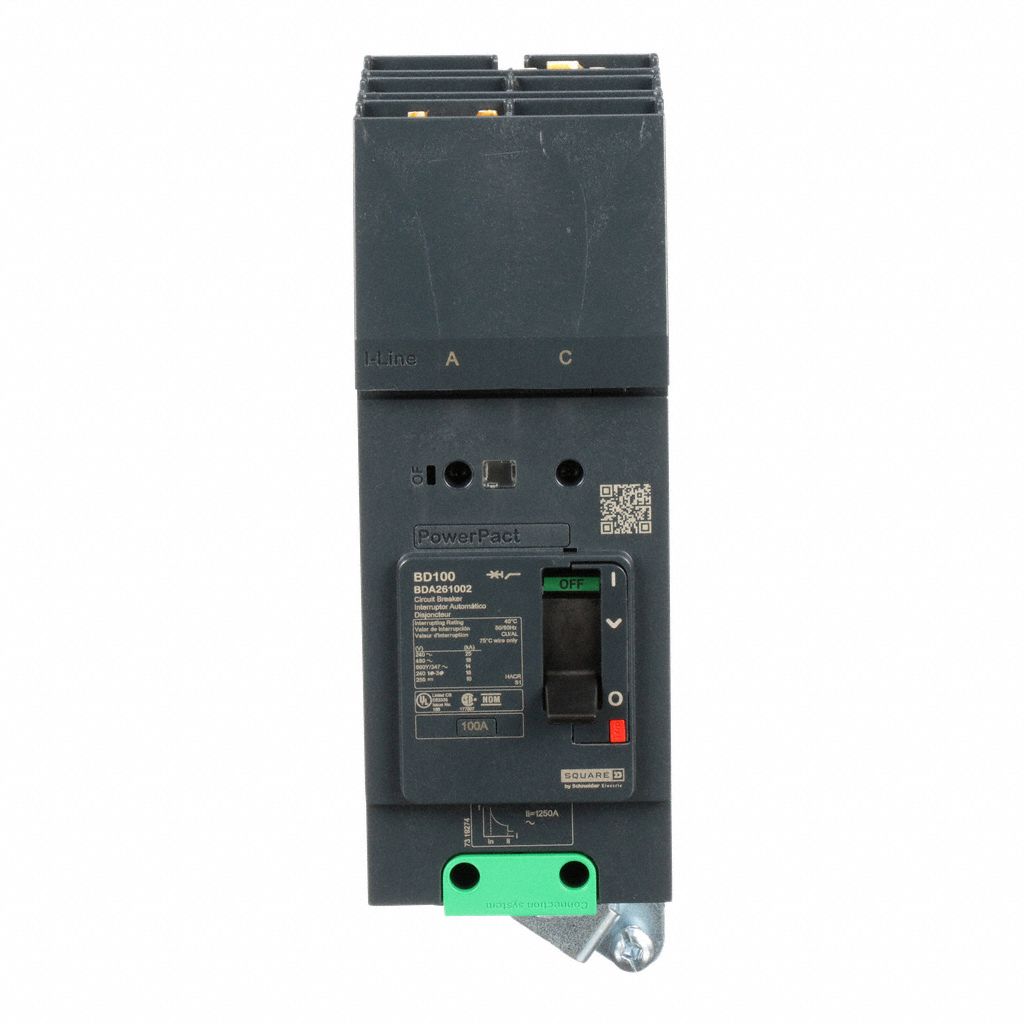 Molded Case Circuit Breaker: 100 A Amps, 25kA at 277/408V AC, Fixed, AC, 2 Poles, 525V AC, BDA