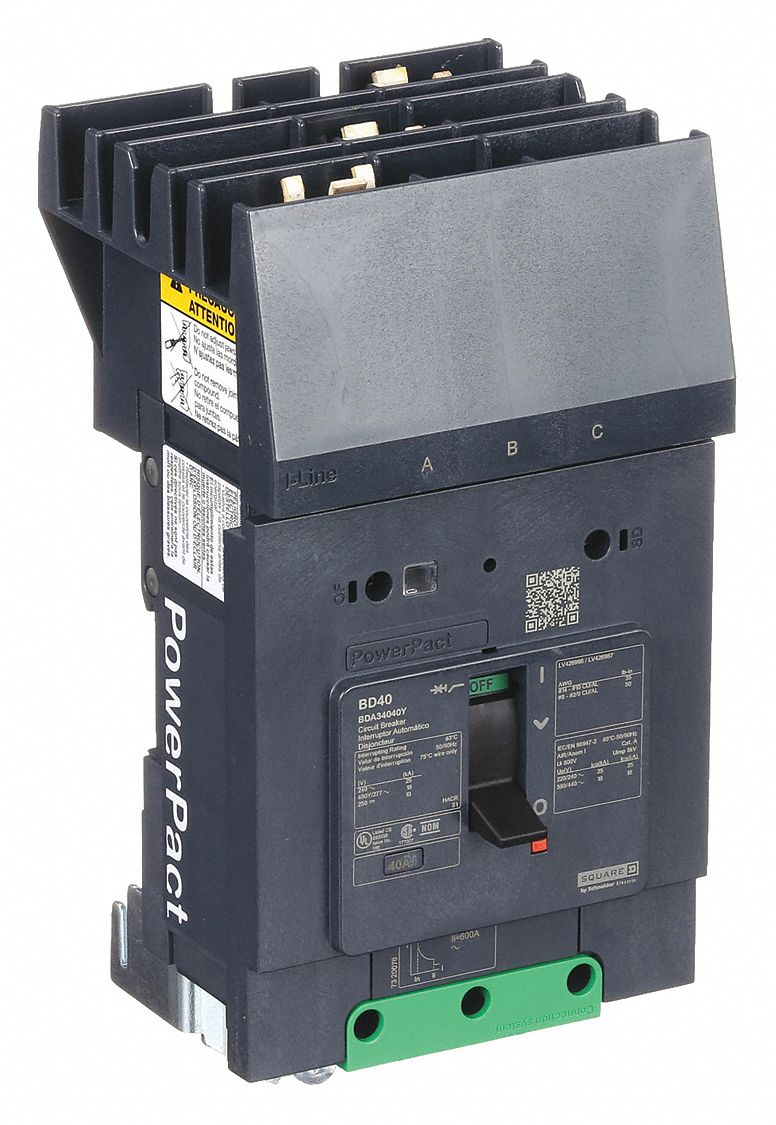 Molded Case Circuit Breaker: 40 A Amps, 25kA at 277/408V AC, Fixed, ABC, 3 Poles, 525V AC, BDA