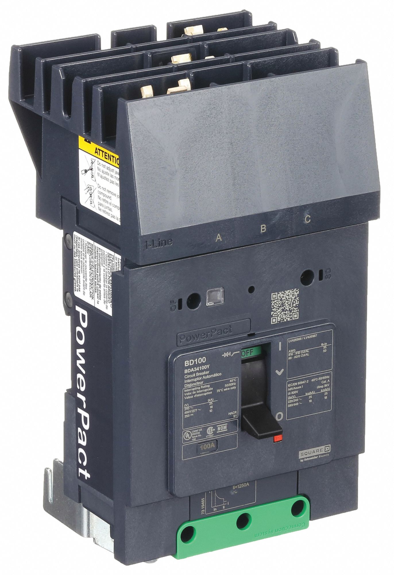 100 A Amps, 25kA at 277/408V AC, Molded Case Circuit Breaker