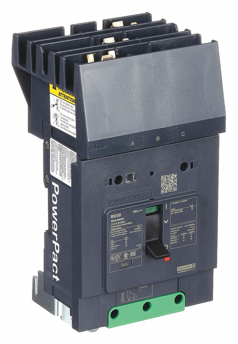 Molded Case Circuit Breaker: 30 A Amps, 25kA at 277/408V AC, Fixed, ABC, 3 Poles, 525V AC, BDA
