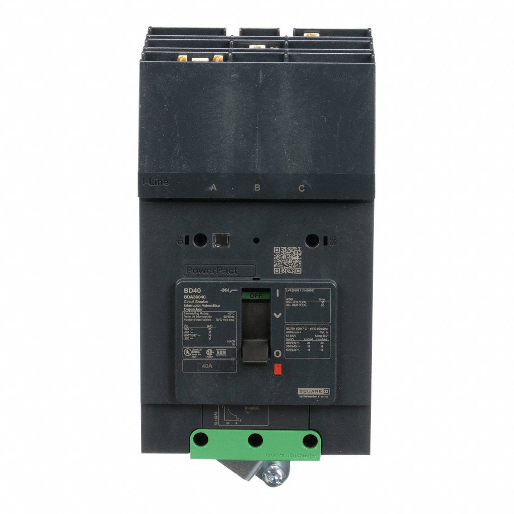 Molded Case Circuit Breaker: 40 A Amps, 25kA at 277/408V AC, Fixed, ABC, 3 Poles, 525V AC, BDA