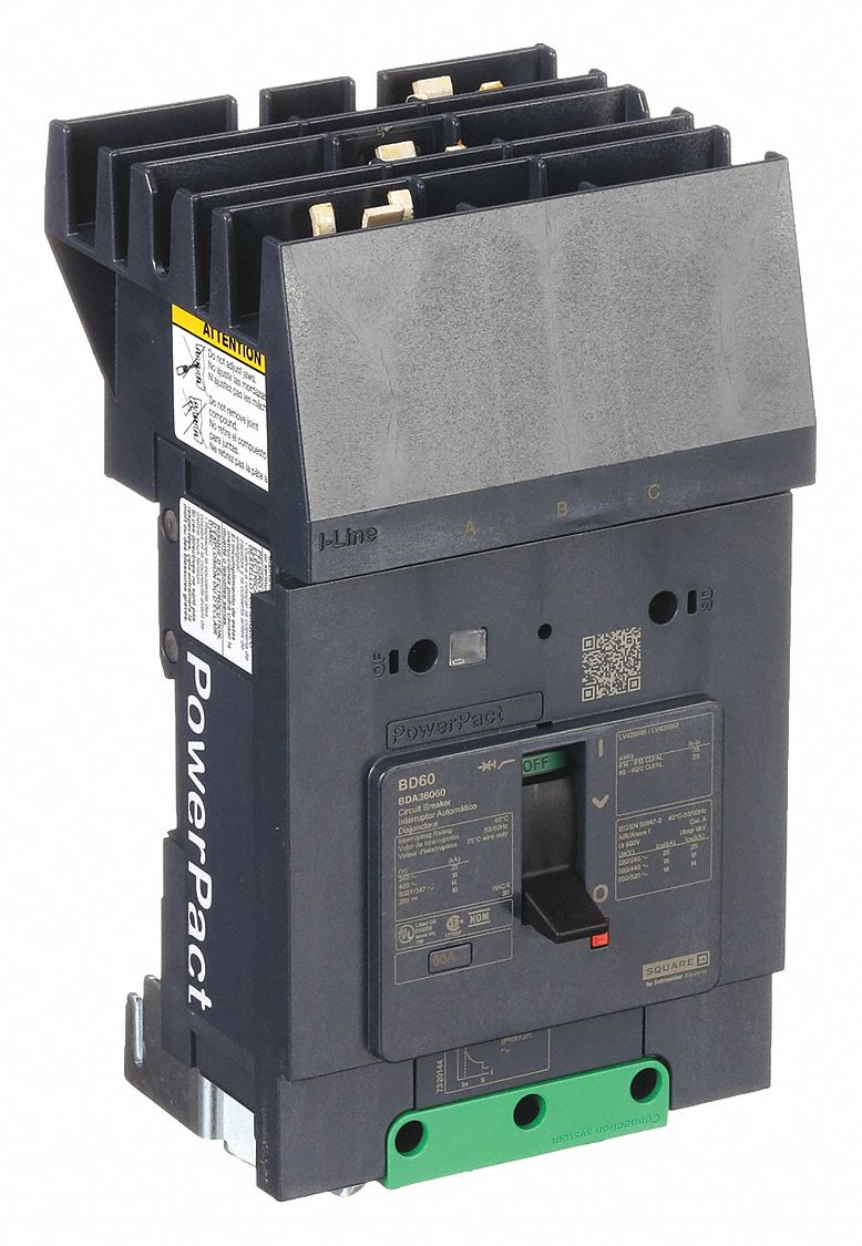 Molded Case Circuit Breaker: 60 A Amps, 14kA at 600Y/347V AC, Fixed, ABC, 3 Poles, 525V AC, BDA