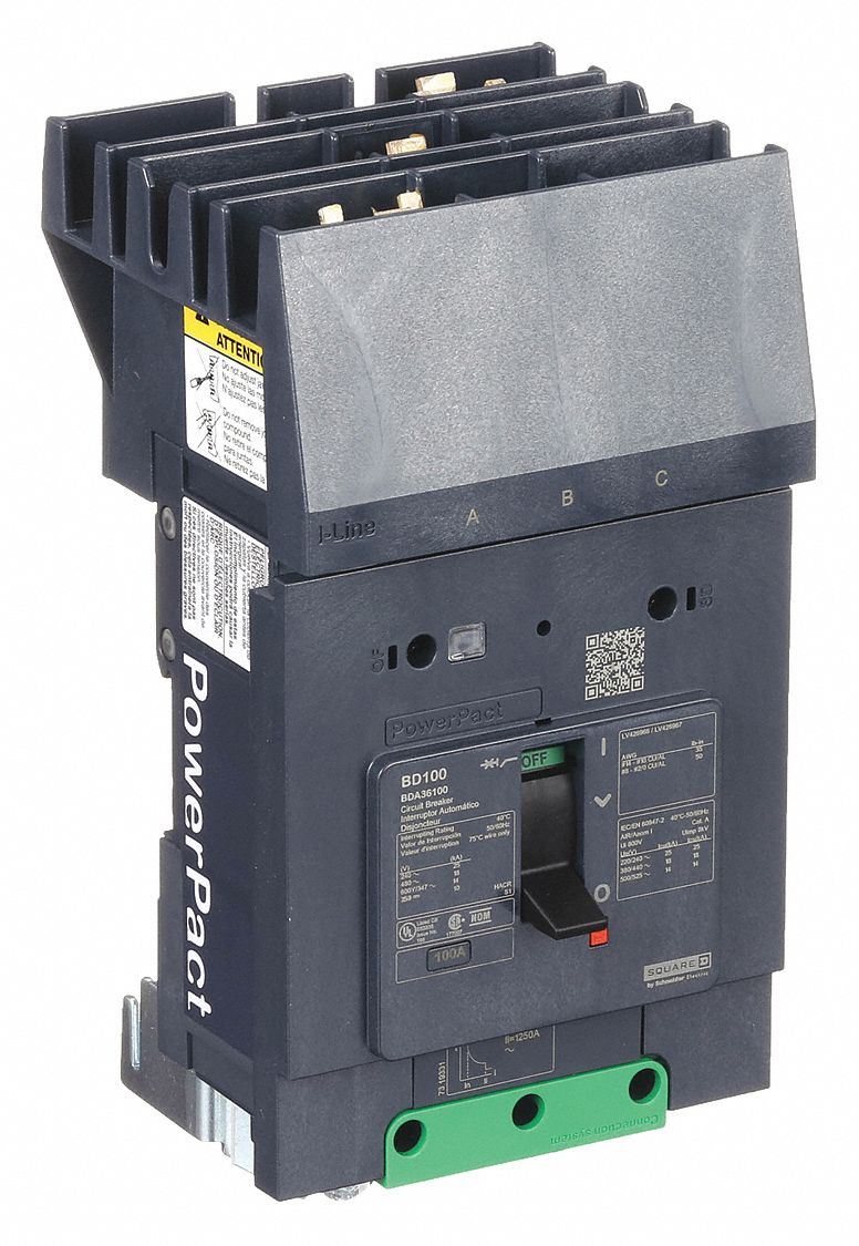 Molded Case Circuit Breaker: 100 A Amps, 25kA at 277/408V AC, Fixed, ABC, 3 Poles, 525V AC, BDA
