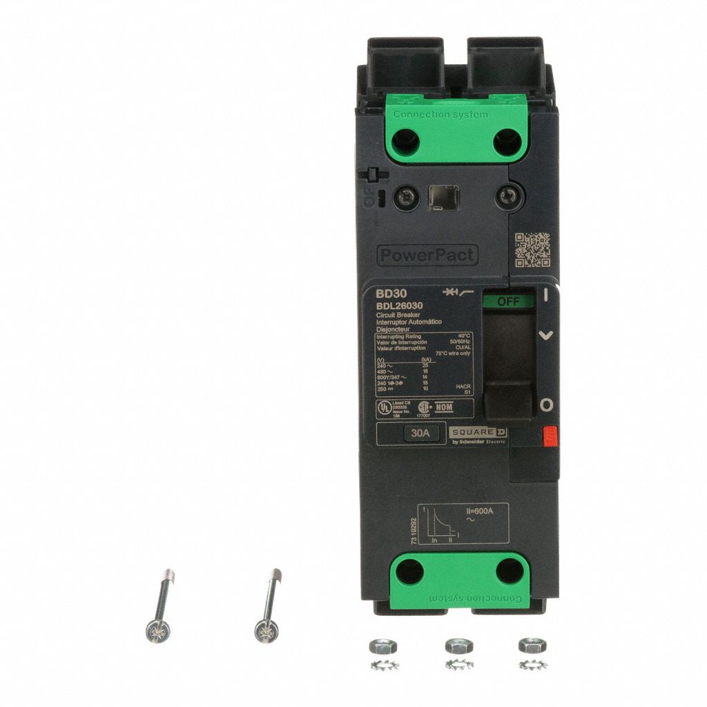 Molded Case Circuit Breaker: 30 A Amps, 25kA at 277/408V AC, Fixed, Everlink Lug Both Ends, 2 Poles