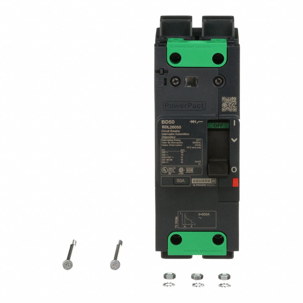 Molded Case Circuit Breaker: 50 A Amps, 25kA at 277/408V AC, Fixed, Everlink Lug Both Ends, 2 Poles