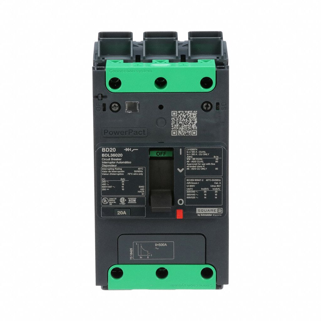 Molded Case Circuit Breaker: 20 A Amps, 25kA at 277/408V AC, Fixed, Everlink Lug Both Ends, ABC, BDL