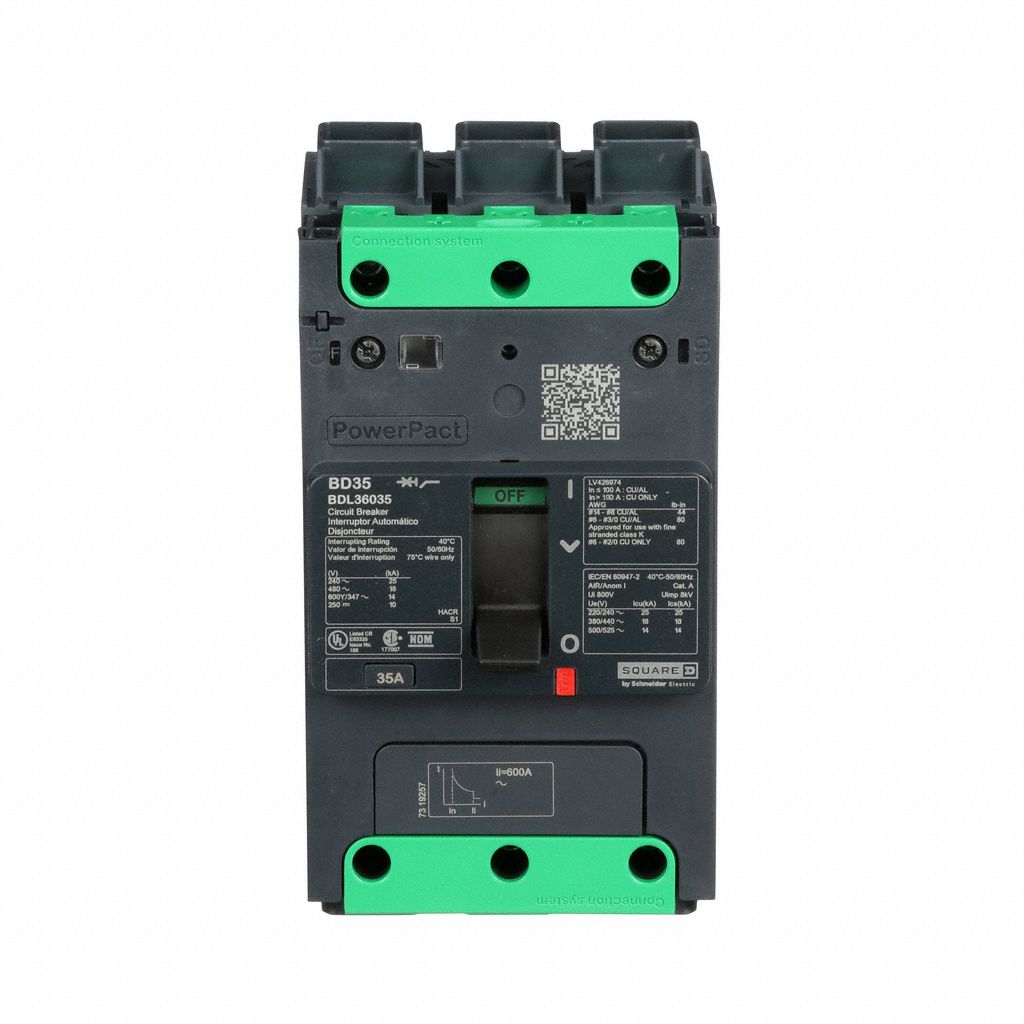 Molded Case Circuit Breaker: 35 A Amps, 25kA at 277/408V AC, Fixed, Everlink Lug Both Ends, ABC, BDL