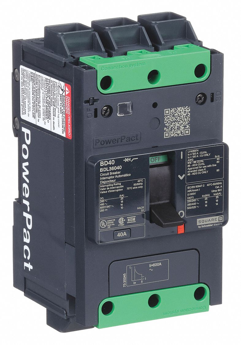 Molded Case Circuit Breaker: 40 A Amps, 25kA at 277/408V AC, Fixed, Everlink Lug Both Ends, ABC, BDL