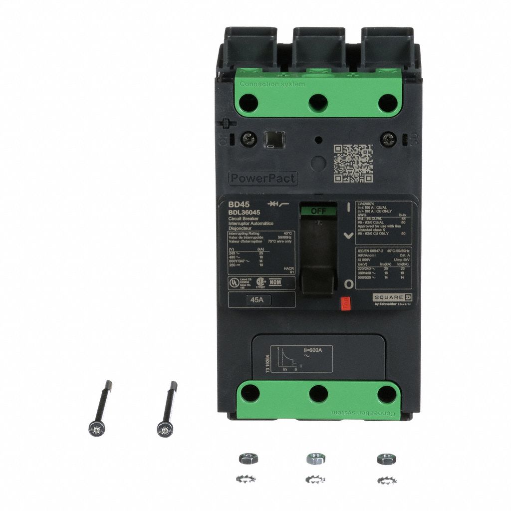 Molded Case Circuit Breaker: 45 A Amps, 25kA at 277/408V AC, Fixed, Everlink Lug Both Ends, ABC, BDL