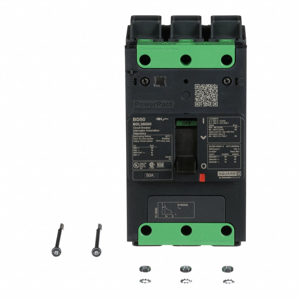 Molded Case Circuit Breaker: 50 A Amps, 25kA at 277/408V AC, Fixed, Everlink Lug Both Ends, ABC, BDL