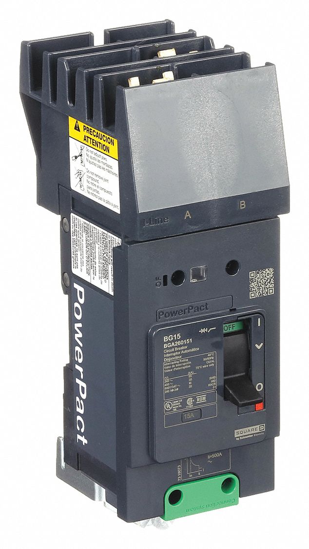 Molded Case Circuit Breaker: 15 A Amps, 100kA at 240V AC, Fixed, AB, 2 Poles, 525V AC, BGA