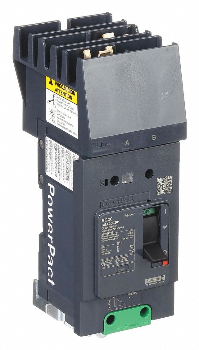 Molded Case Circuit Breaker: 20 A Amps, 100kA at 240V AC, Fixed, AB, 2 Poles, 525V AC, BGA