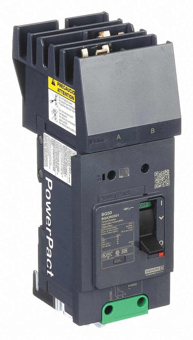 Molded Case Circuit Breaker: 50 A Amps, 100kA at 240V AC, Fixed, AB, 2 Poles, 525V AC, BGA