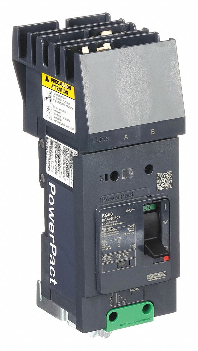 Molded Case Circuit Breaker: 60 A Amps, 100kA at 240V AC, Fixed, AB, 2 Poles, 525V AC, BGA