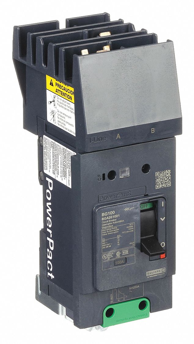 Molded Case Circuit Breaker: 100 A Amps, 100kA at 240V AC, Fixed, AB, 2 Poles, 525V AC, BGA