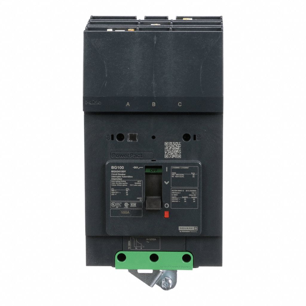 Molded Case Circuit Breaker: 100 A Amps, 100kA at 240V AC, Fixed, ABC, 3 Poles, 525V AC, BGA