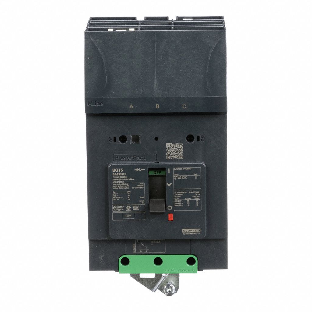Molded Case Circuit Breaker: 15 A Amps, 100kA at 240V AC, Fixed, ABC, 3 Poles, 525V AC, BGA