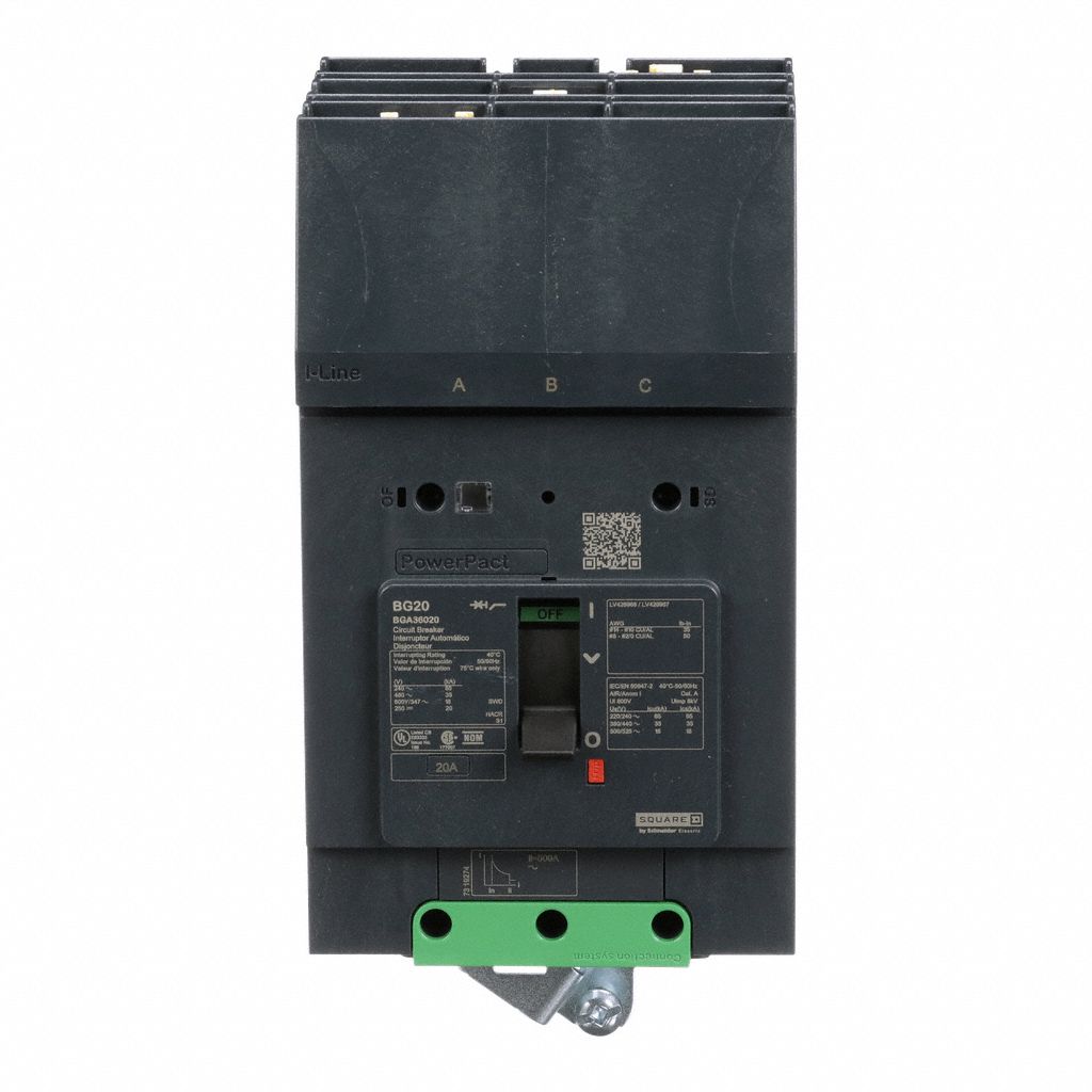 Molded Case Circuit Breaker: 20 A Amps, 100kA at 240V AC, Fixed, ABC, 3 Poles, 525V AC, BGA