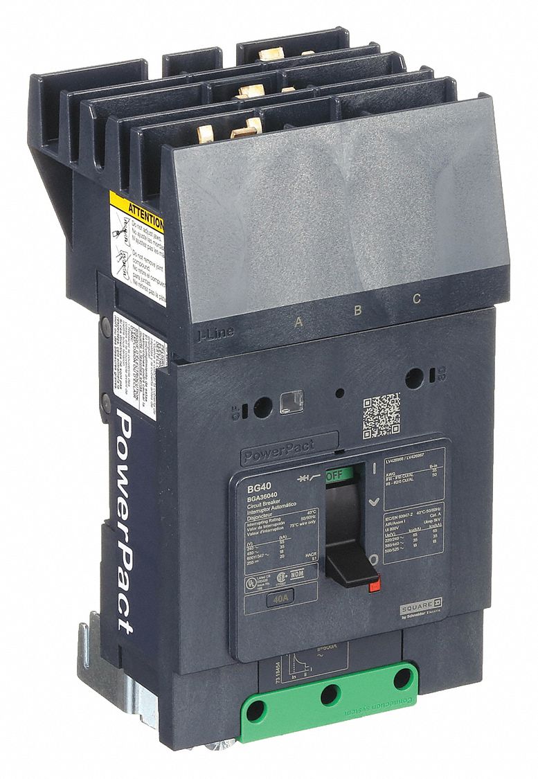 Molded Case Circuit Breaker: 40 A Amps, 100kA at 240V AC, Fixed, ABC, 3 Poles, 525V AC, BGA