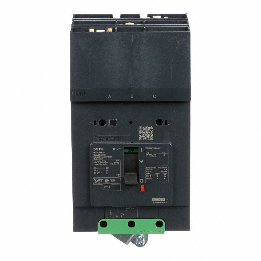 Molded Case Circuit Breaker: 125 A Amps, 100kA at 240V AC, Fixed, ABC, 3 Poles, 525V AC, BGA
