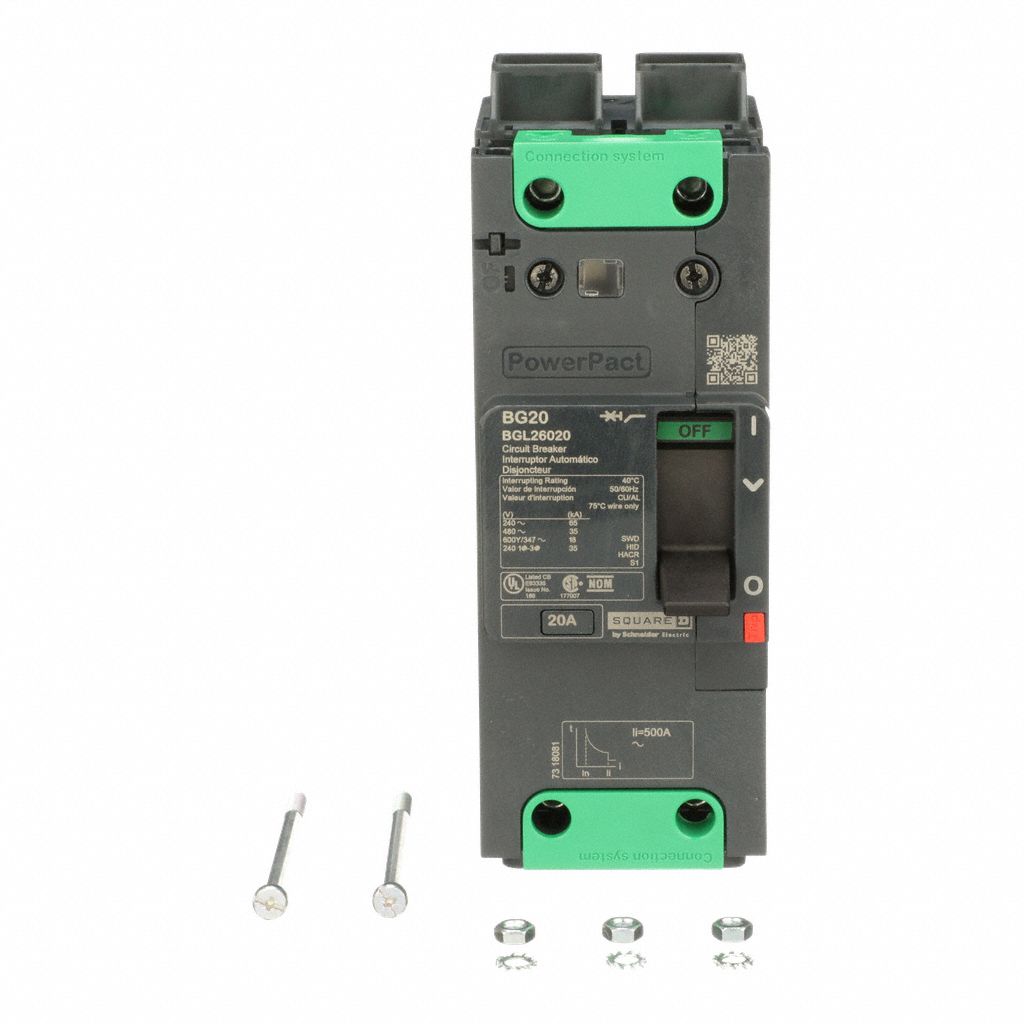 Molded Case Circuit Breaker: 20 A Amps, 100kA at 240V AC, Fixed, Everlink Lug Both Ends, 2 Poles