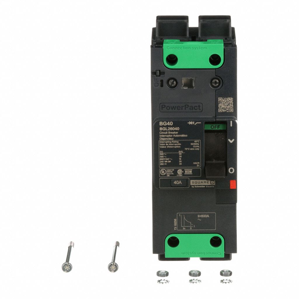 Molded Case Circuit Breaker: 40 A Amps, 100kA at 240V AC, Fixed, Everlink Lug Both Ends, 2 Poles