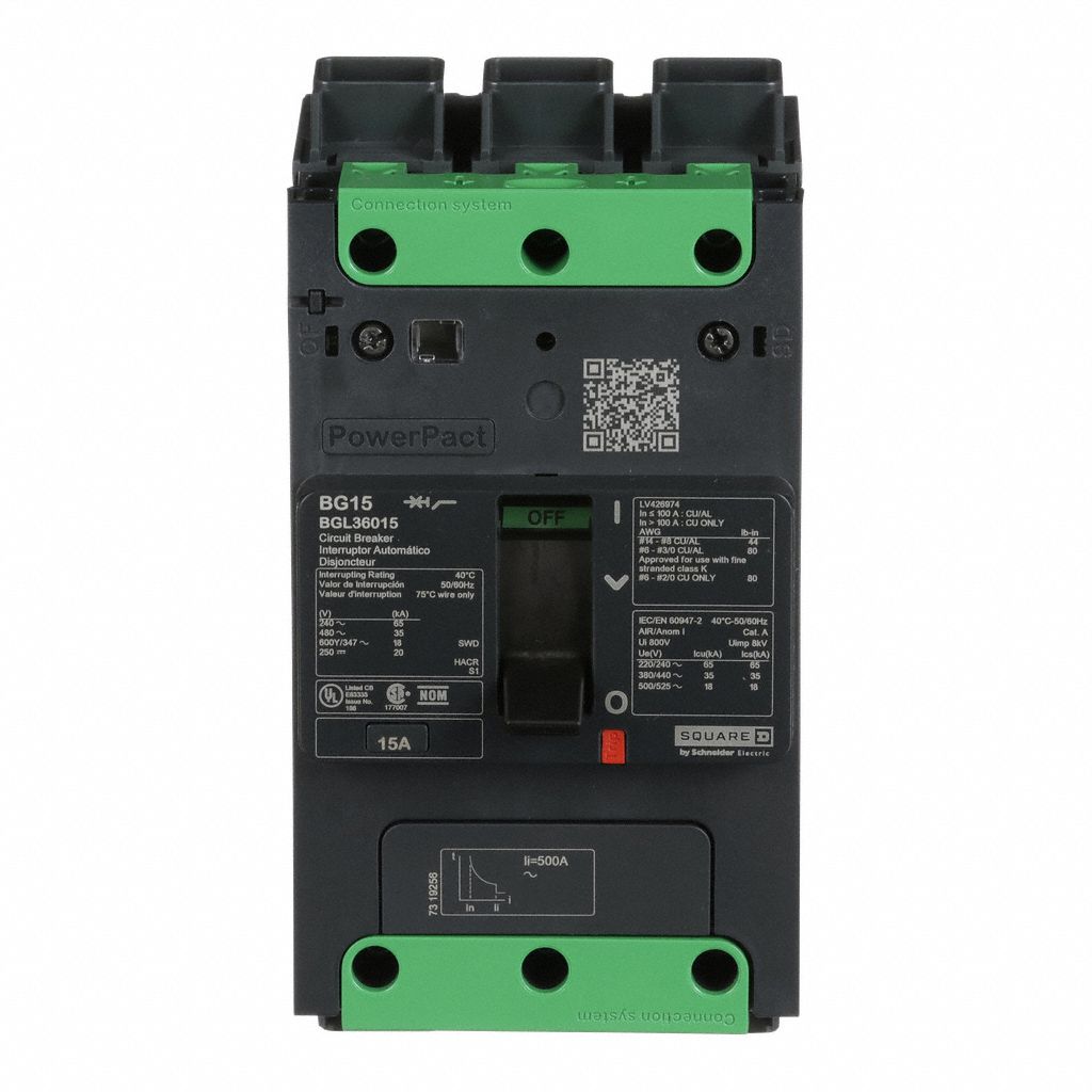 Molded Case Circuit Breaker: 15 A Amps, 100kA at 240V AC, Fixed, Everlink Lug Both Ends, ABC, BGL
