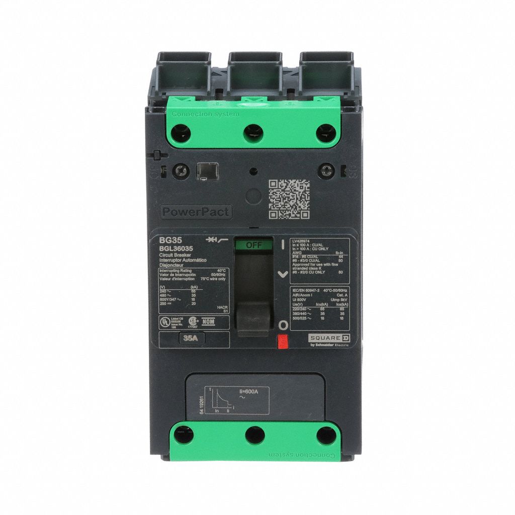 Molded Case Circuit Breaker: 35 A Amps, 100kA at 240V AC, Fixed, Everlink Lug Both Ends, ABC, BGL