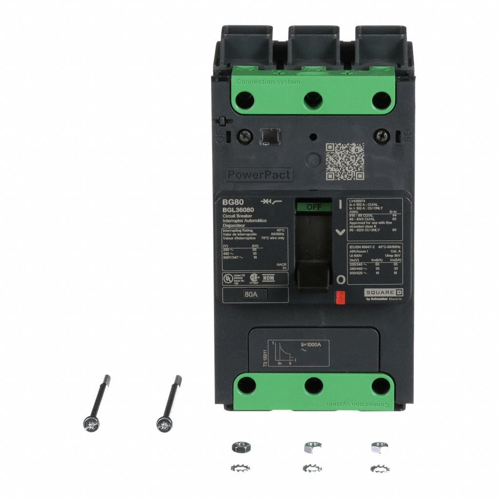 Molded Case Circuit Breaker: 80 A Amps, 100kA at 240V AC, Fixed, Everlink Lug Both Ends, ABC, BGL