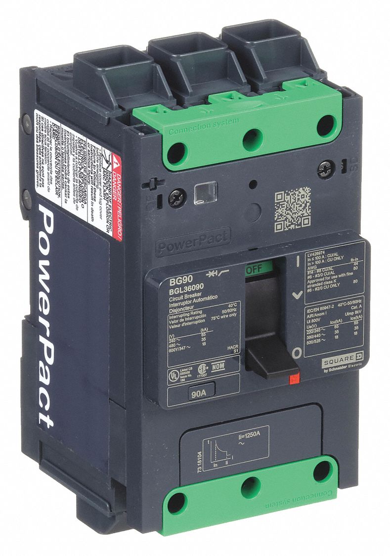 Molded Case Circuit Breaker: 90 A Amps, 100kA at 240V AC, Fixed, Everlink Lug Both Ends, ABC, BGL