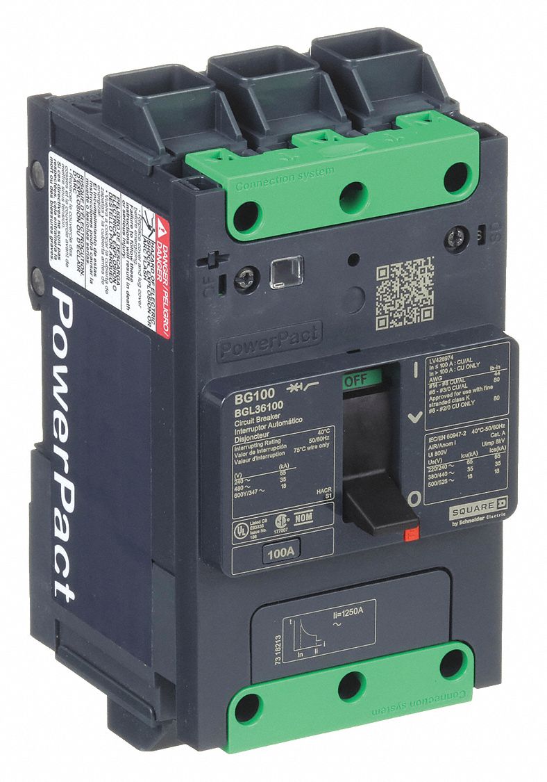 Molded Case Circuit Breaker: 100 A Amps, 100kA at 240V AC, Fixed, Everlink Lug Both Ends, ABC, BGL