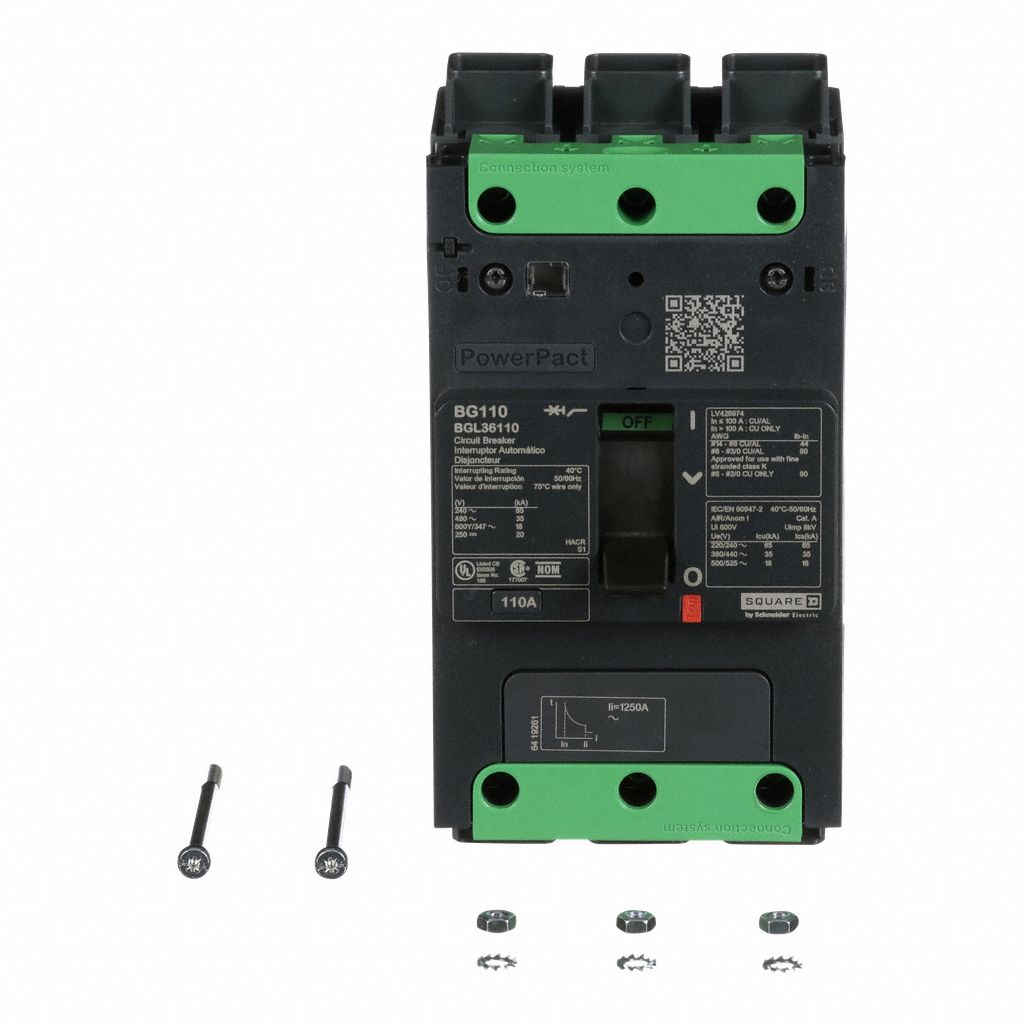 Molded Case Circuit Breaker: 110 A Amps, 100kA at 240V AC, Fixed, Everlink Lug Both Ends, ABC, BGL