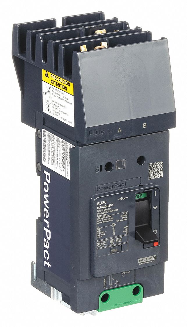 Molded Case Circuit Breaker: 20 A Amps, 100kA at 120/240V AC, Fixed, AB, 2 Poles, 690V AC, BJA