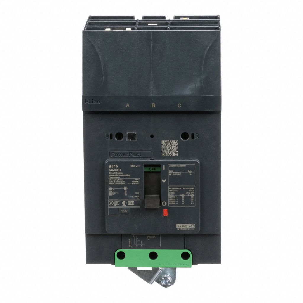 Molded Case Circuit Breaker: 15 A Amps, 100kA at 120/240V AC, Fixed, ABC, 3 Poles, 690V AC, BJA