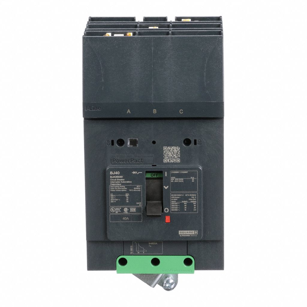 Molded Case Circuit Breaker: 40 A Amps, 100kA at 120/240V AC, Fixed, ABC, 3 Poles, 690V AC, BJA